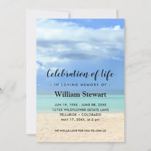 Invitación Funeral moderno   Celebración de Life Beach