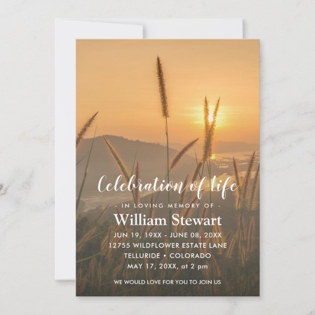 Invitación Funeral moderno | Celebración de Life Boho Sunset (Anverso)