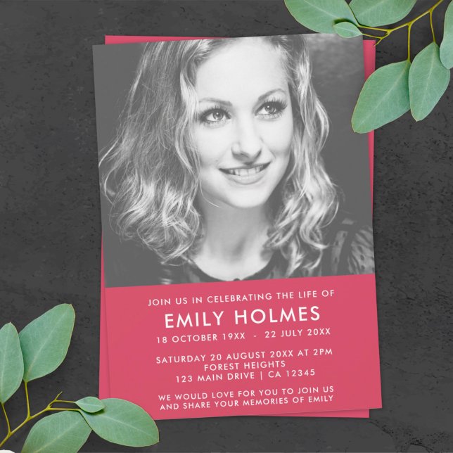 Invitación Funeral moderno | Celebración rosa de la vida (Subido por el creador)