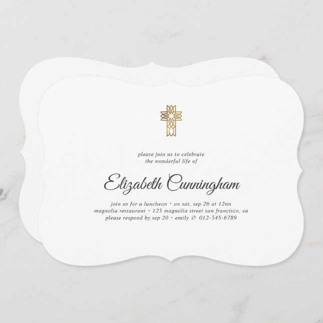 Invitación Funeral moderno conmemorativo con la Cruz de Oro F (Anverso / Reverso)