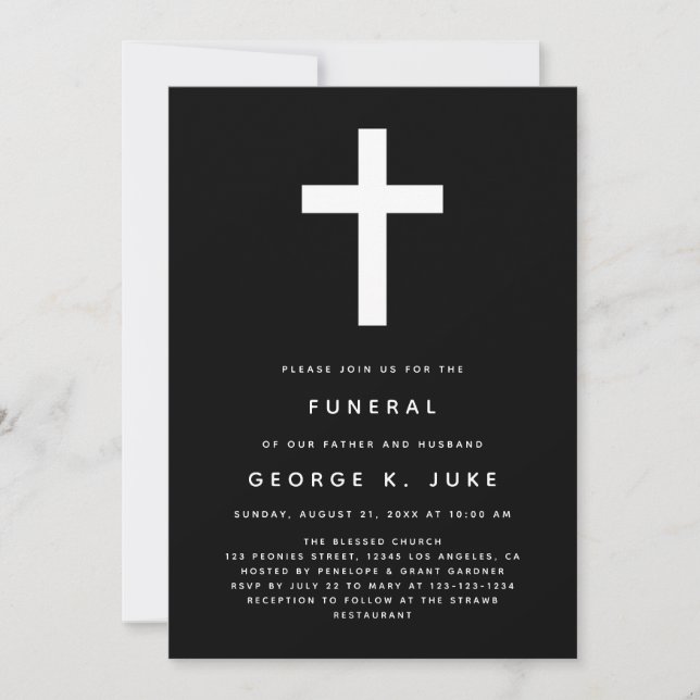 Invitación Funeral Moderno Negro Y Blanco (Anverso)