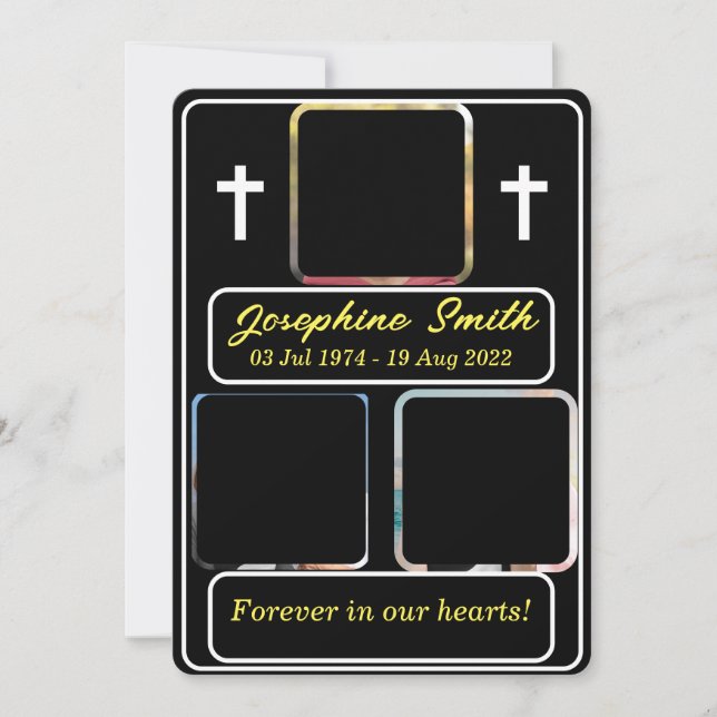 Invitación funeral personalizada de 3 fotos (Anverso)