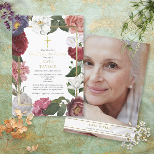 Invitación Funeral Photo Celebration of Life Rose Floral