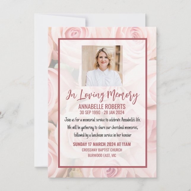 Invitación funeraria - Bouquet de rosas suaves ros (Anverso)