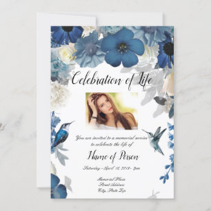 Invitación funeraria de Blue Flowers Hummingbird