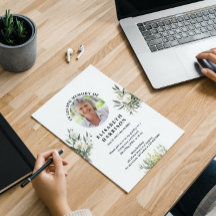 Invitación funeraria de flores blancas antiguas