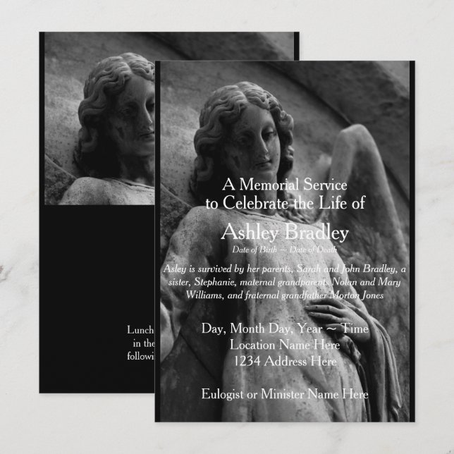 Invitación funeraria del Angel 1 Memorial Service (Anverso / Reverso)