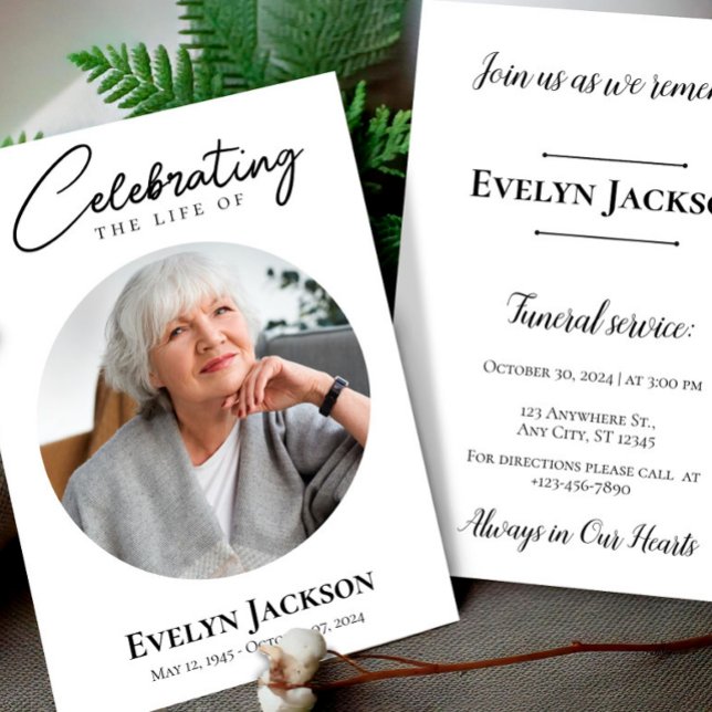 Invitación funeraria,Foto del servicio conmemorati (Celebrating of Life Funeral Announcement Memorial Service Invitation Editable Photo)