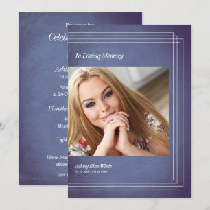 Invitación funeraria fotográfica Blue Faux Metalli