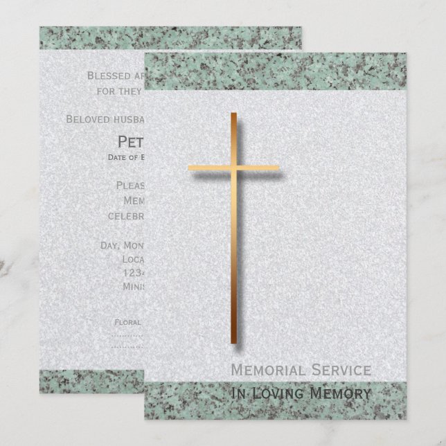 Invitación funeraria Golden Cross Stone 1 (Anverso / Reverso)