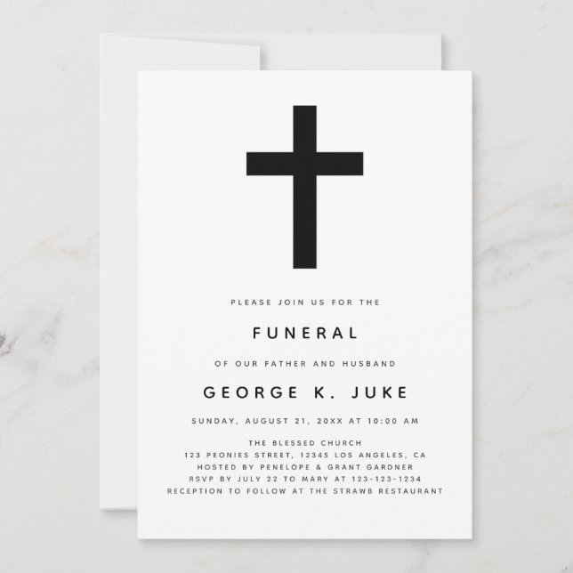 Invitación funeraria Minimalista moderna (Anverso)