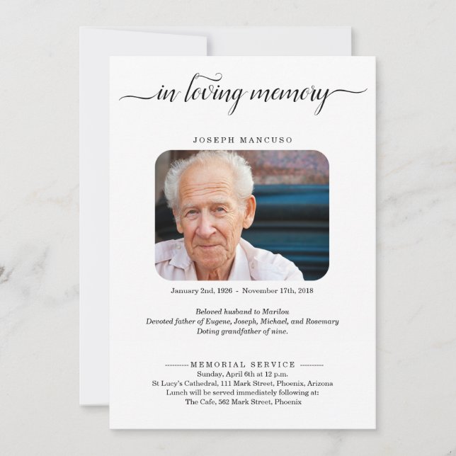 Invitación funeraria personalizada con foto (Anverso)