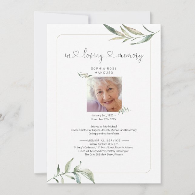 Invitación funeraria personalizada con foto (Anverso)