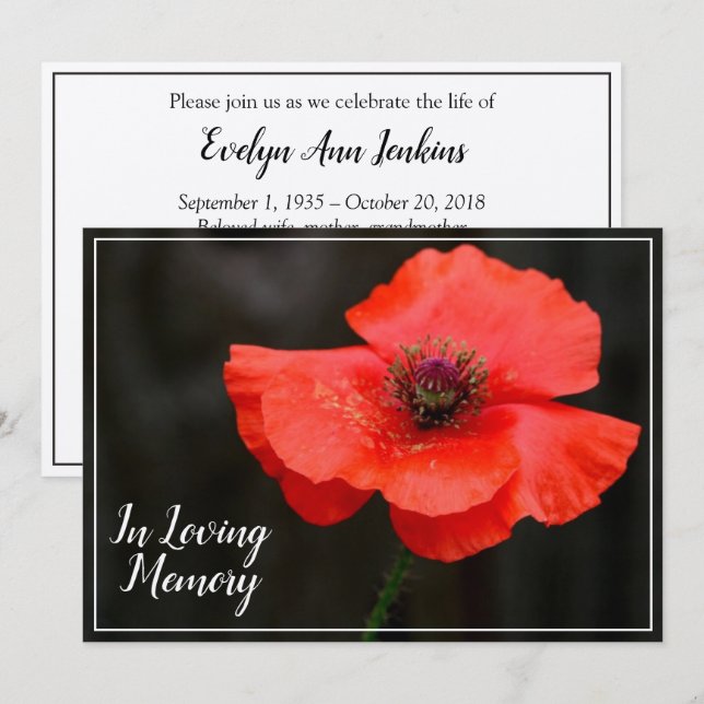 Invitación funeraria Red Poppy Memorial Service (Anverso / Reverso)