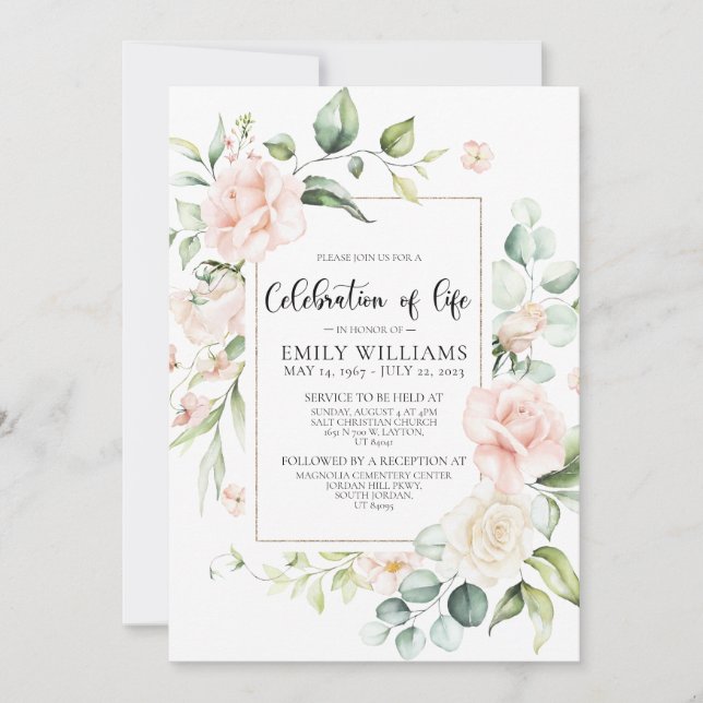 Invitación funeraria rosa de Rubor (Anverso)