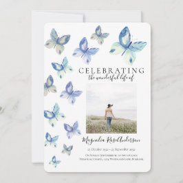 Invitación funeraria simple de mariposa azul