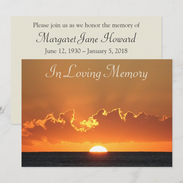 Invitación funeraria Sunset Memorial Service (Anverso / Reverso)