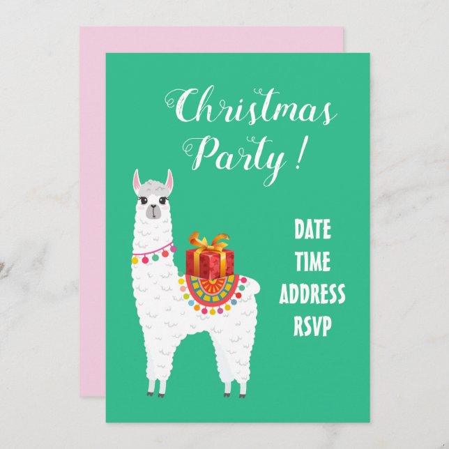Invitación Funky Alpaca Navidades linda llama (Anverso / Reverso)