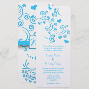 Invitación Funky Aqua Blue Butterfly o Bumble Bee Boda