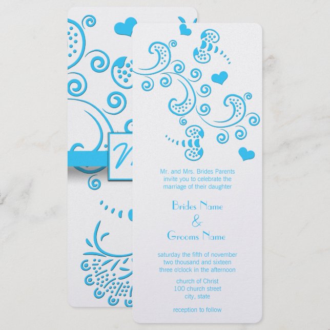 Invitación Funky Aqua Blue Butterfly o Bumble Bee Boda (Anverso / Reverso)