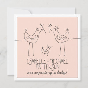 Invitación Funky Birds Modern Family Parple Baby Shower