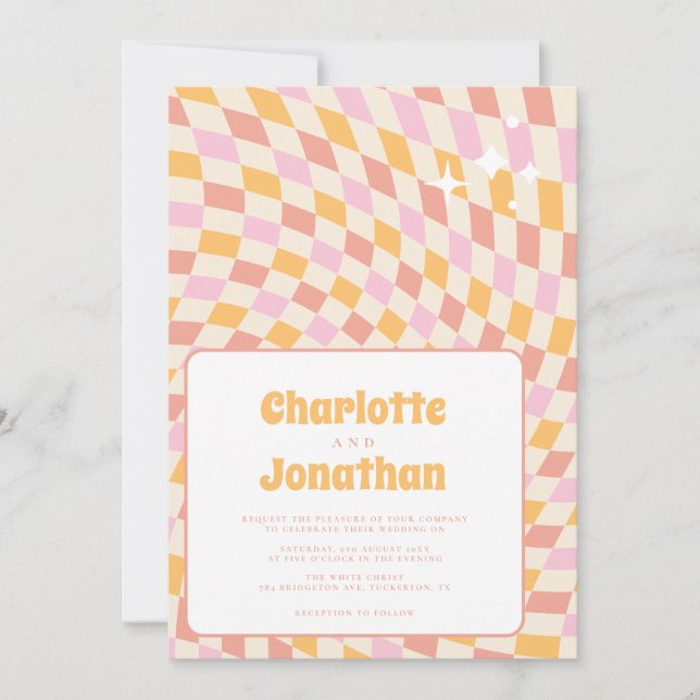 Invitación Funky Boda de verano brillante y colorido (Anverso)