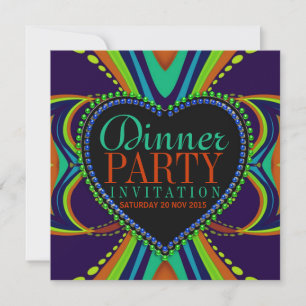 Invitación Funky Bohemia Fiesta de cena Verde Azul