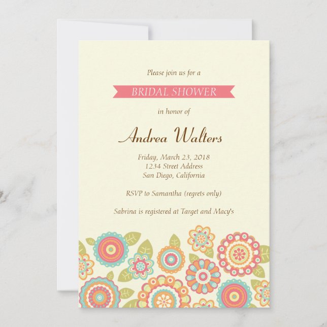 Invitación Funky Boho Retro Flowers Boda (Anverso)