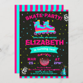 Invitación Funky Chica Roller Skate Chalkboard Birthday Party