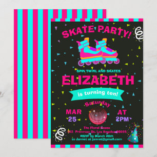 Invitación Funky Chica Roller Skate Chalkboard Birthday Party