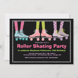 Invitación Funky Chicas Roller Patinaje Fiesta de Cumpleaños