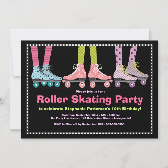 Invitación Funky Chicas Roller Patinaje Fiesta de Cumpleaños (Anverso)