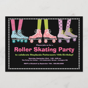 Invitación Funky Chicas Roller Patinaje Fiesta de Cumpleaños