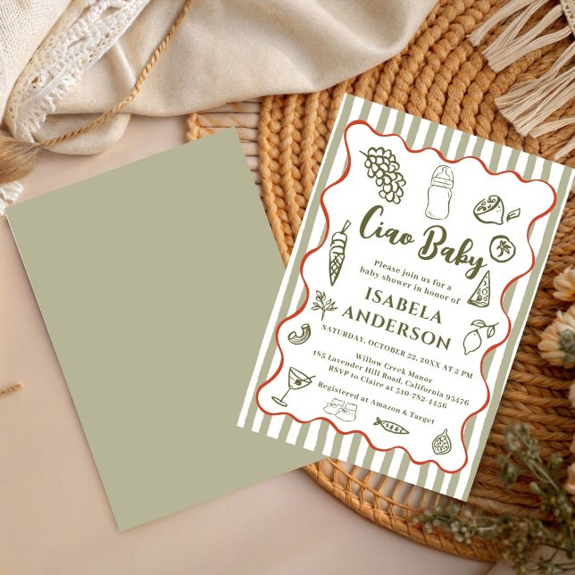 Invitación Funky Ciao Baby Hand Drawn Italian Baby Shower  (Subido por el creador)