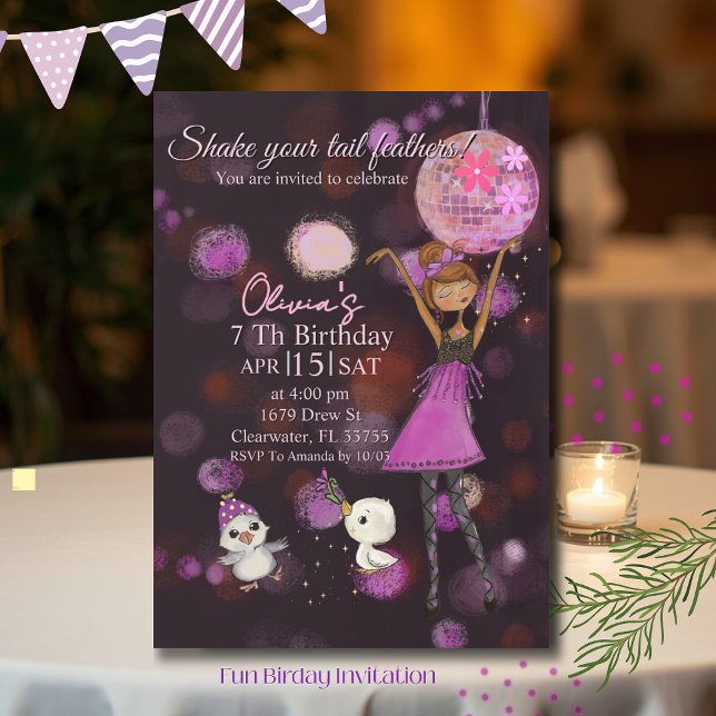Invitación Funky Disco Chicken Girl Birthday Invitation (Funky Disco Chicken Girl Birthday Invitation)