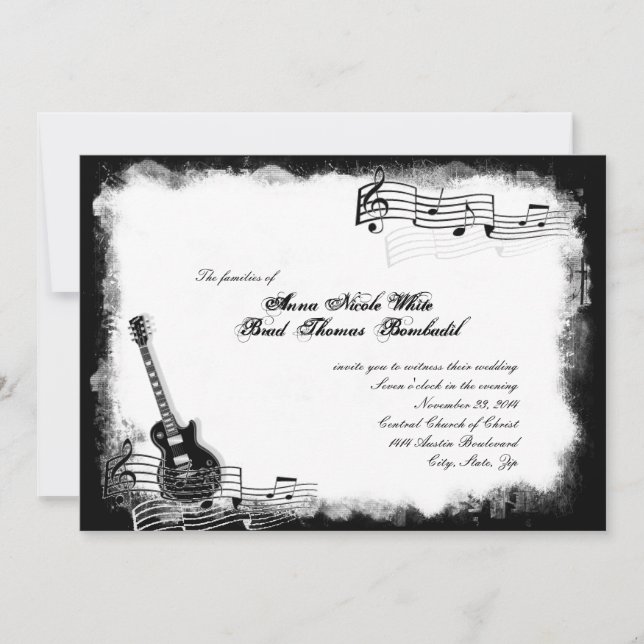 Invitación Funky Electric Guitar Música Wedting (Anverso)