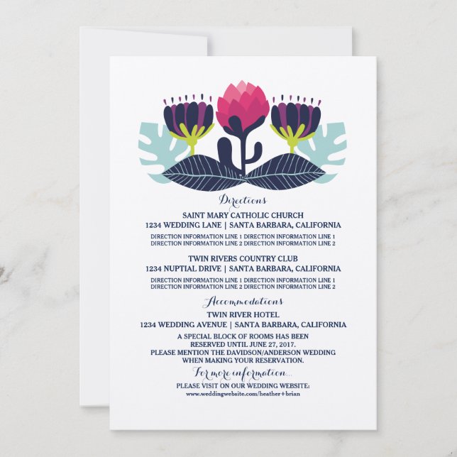 Invitación Funky Floral Information Card (Anverso)