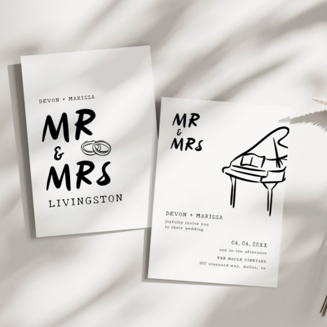 Invitación Funky Fun Retro Mr & Mrs Illustrated Boda (Subido por el creador)