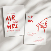Funky Fun Retro Red Mr & Mrs Boda Ilustrado