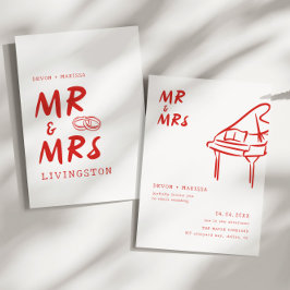 Invitación Funky Fun Retro Red Mr & Mrs Boda Ilustrado