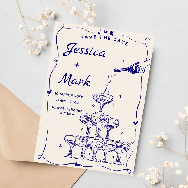 Invitación Funky Hand dibujó La Boda De Champagne Salvar La F (Subido por el creador)