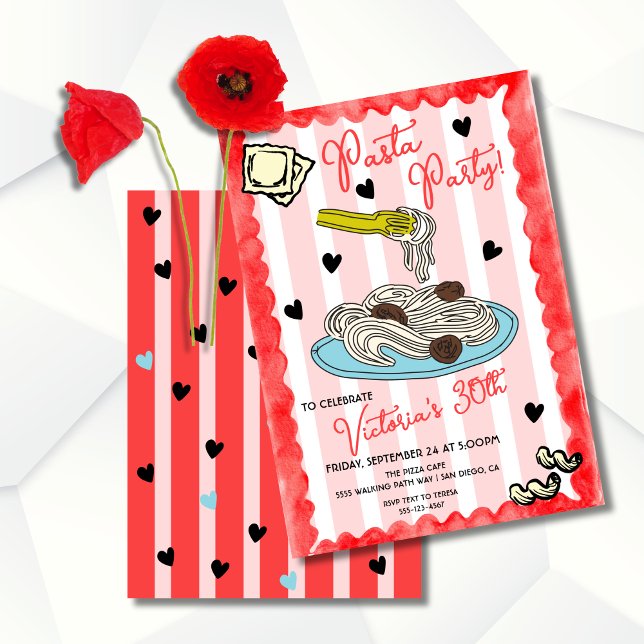 Invitación Funky Hand dibujó Pasta Fiesta Cumpleaños (Subido por el creador)