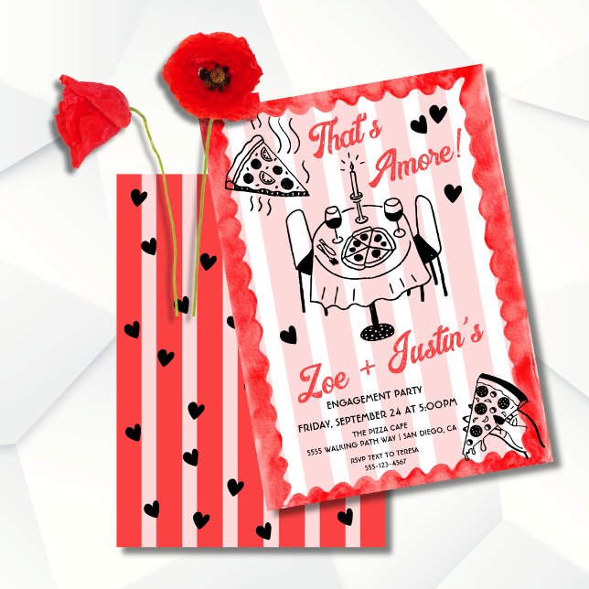 Invitación Funky Hand dibujó Pizza Engagement Party (Subido por el creador)