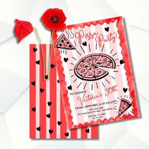 Invitación Funky Hand dibujó Pizza Fiesta Cumpleaños