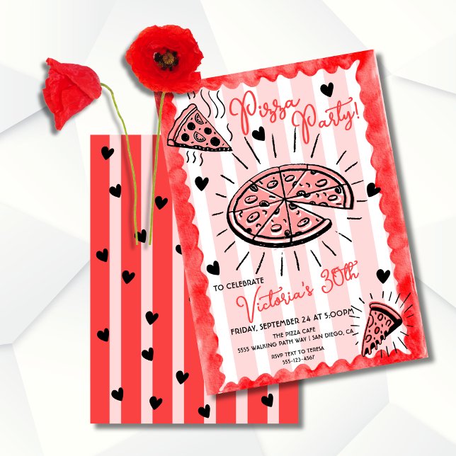 Invitación Funky Hand dibujó Pizza Fiesta Cumpleaños (Subido por el creador)