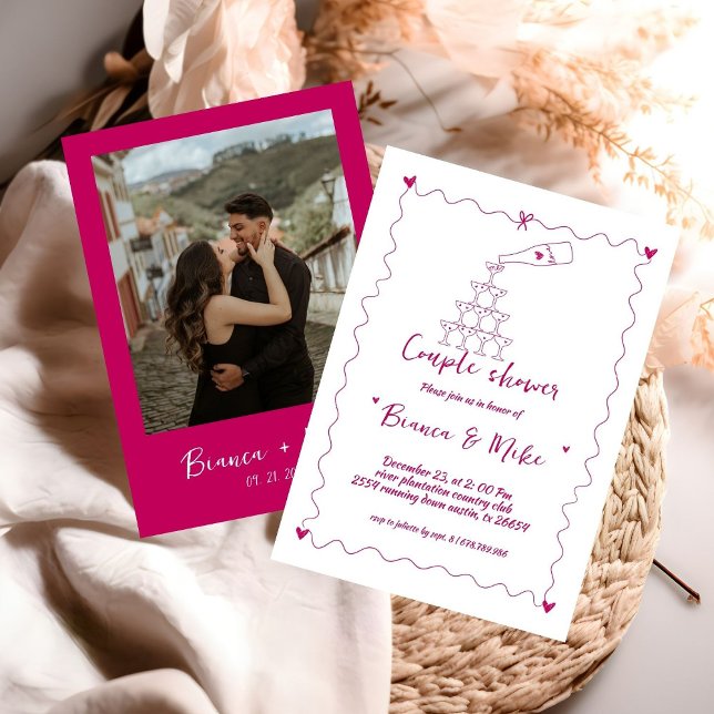 Invitación Funky Handwriter Champagne Tower Couple Shower (Subido por el creador)