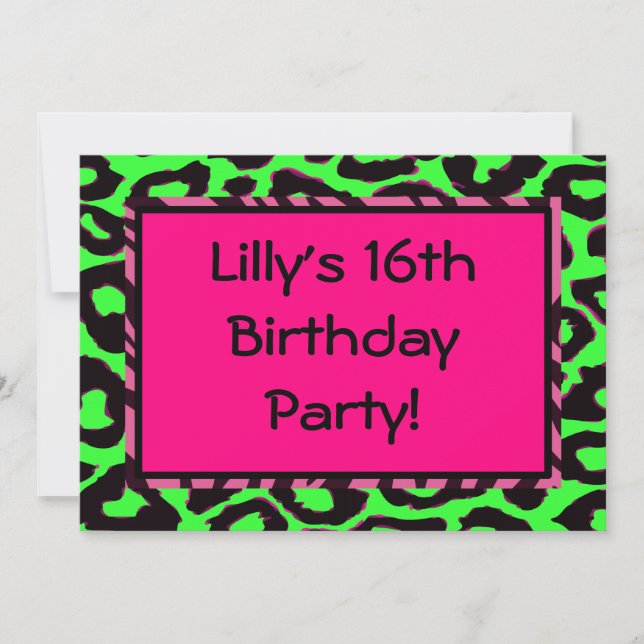 Invitación Funky Hot Pink Zebra Cheetah Set (Anverso)