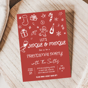 Invitación Funky mano dibujó jingle y Fiesta de Navidades cas