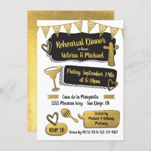 Invitación Funky mexicano de Relieve metalizado dorado de Fie
