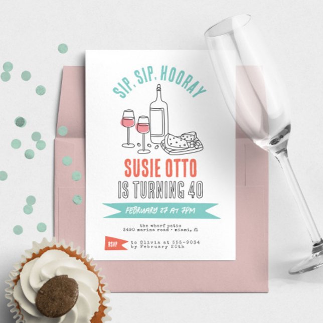 Invitación Funky Modern Girly Cocktail Wine Birthday Party (Subido por el creador)